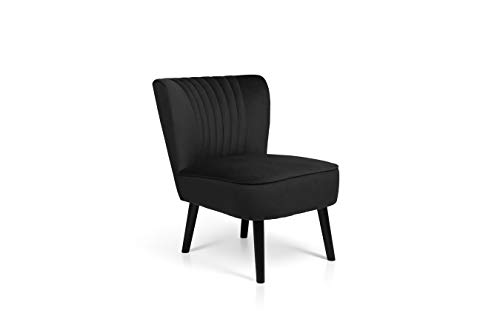 LIFA LIVING Butaca Terciopelo Moderna de Espera, Sillón tapizado Vintage, Silla con Patas de Madera Resistentes, Negro, Capacidad hasta 100 kg, 58 x 70 x 72 cm
