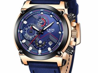 LIGE Hombre Relojes Lujo Moda Impermeable Relojes Clásico Negocios Analogicos Cuarzo Relojes con Ocio Azul Correa de Cuero Relojes