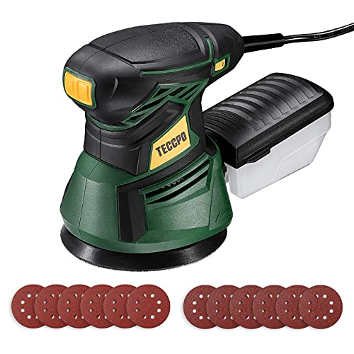 Lijadoras excéntricas,TECCPO Lijadora Eléctrica, 6 Velocidad,13000RPM/MIN, 350W, Bolsillo Lavable, 12 Papeles de Lija, para Pulir Madera y Quitar Pintura.Lijadora Orbital -TARS22P