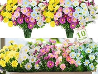 Linkstyle Flores Artificiales para Decoración, 10 Ramos de Flores Falsas de Margaritas con 5 Colores, Resistentes a los Rayos UV Exteriores Interiores para Colgar, Jardín, Porche, Ventana, Boda