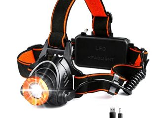 Linterna Cabeza,Linterna Frontal Led Recargable CREE XML-T6 1000 LUmenes con Zoom, BaterIa de 4400 mAh,Luz Frontal Cabeza Potente IP44 Impermeable con 3 Modos, para Correr, Pescar, Andar en Bicicleta