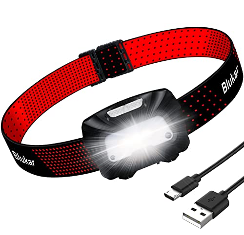 Linterna Frontal LED Recargable, Blukar COB Linterna Cabeza Recargable USB de 6 Modos, Super Brillante Con Modo de Inducción Ligera y Impermeable para Correr, Acampar, Pescar, Ciclismo