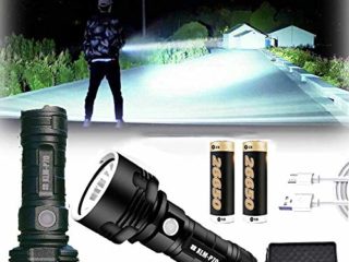 Linterna LED impermeable de alta potencia de 30000-100000 lúmenes, Ultra brillante 3 modos Más potente 50W linterna xlm p70 LED Linterna recargable USB Antorcha (50W XLM-P70, Batería de litio doble)