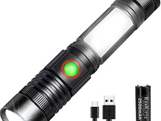 Linterna LED Recargable Alta Potencia Militar COB Ajustable Portátil Linterna para Reparación del Coche, y Emergencia, Ciclismo, Camping, Montañismo (Con Batería & Base Magnético)