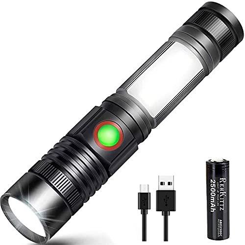 Linterna LED Recargable Alta Potencia Militar COB Ajustable Portátil Linterna para Reparación del Coche, y Emergencia, Ciclismo, Camping, Montañismo (Con Batería & Base Magnético)