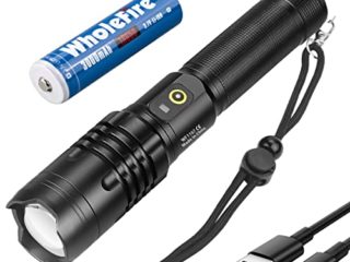 Linterna LED XHP50 Potentes Super Brillante 4000 Lumens, 3 Modos Táctica USB Recargable Alta Potencia Linterna Impermeable con Zoom para Acampar Senderismo