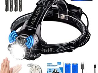 Linternas Frontales,Linternas LED Frontal Recargable,Linternas para Cabeza con Sensor,Frontal LED Recargable con 18650 Bateria,Linternas LED Alta Potencia Recargable para Ciclismo Pesca Correr Camping