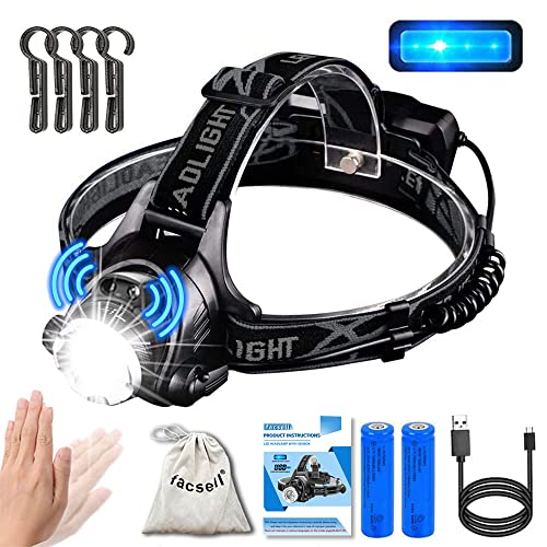 Linternas Frontales,Linternas LED Frontal Recargable,Linternas para Cabeza con Sensor,Frontal LED Recargable con 18650 Bateria,Linternas LED Alta Potencia Recargable para Ciclismo Pesca Correr Camping