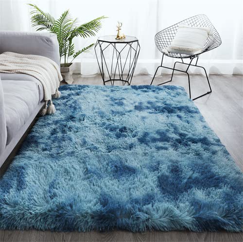 linyingdian Alfombra Salon Grandes Shaggy Antideslizante Super Suave Pelo Largo Fluffy Alfombra Adecuado para la Decoración de Salas de Estar y Dormitorios Alfombras (Azul, 120x160cm)