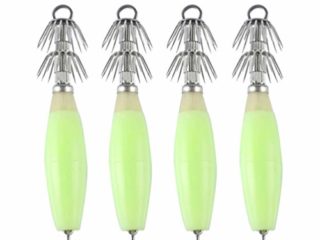 LIOOBO 4Pcs Cebos de Anzuelo de Calamar de Pesca Luminosa Noche Señuelos de Pesca Señuelo de Pesca Cebo de Anzuelo