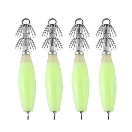 LIOOBO 4Pcs Cebos de Anzuelo de Calamar de Pesca Luminosa Noche Señuelos de Pesca Señuelo de Pesca Cebo de Anzuelo