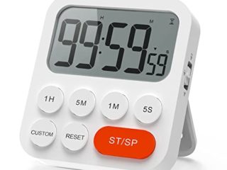 LIORQUE Temporizador de Cocina Digital Temporizador Multifunción con Función de Reloj, Ajuste Rapido, 3 Niveles de Volumen, Respaldo Magnético, Soporte Plegable (1 Pieza)