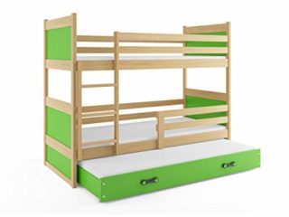 Litera triple (para 3) infantil RICO, 200x90, PINO - VERDE , con colchones de espuma de 7 cm (2x 200x90 y del cajón 190x80)de regalo!!