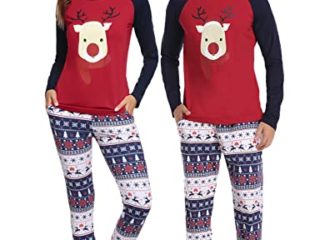 Litherday Pijama Familia Navidad Invierno Pijama navideño con Camiseta y Pantalon Navidad Ropa de Dormir Conjunto para Pareja para Christmas,Negro-B,M