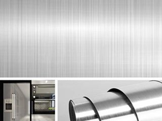 Livelynine 5M X 60 CM Ancho vinilo nevera cocina vinilos frigorifico acero inoxidable vinilo lavavajillas y neveras vinilo para electrodomesticos vinilos para la cocina plata papel pintado cocina