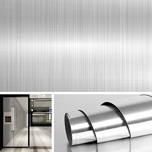 Livelynine 5M X 60 CM Ancho vinilo nevera cocina vinilos frigorifico acero inoxidable vinilo lavavajillas y neveras vinilo para electrodomesticos vinilos para la cocina plata papel pintado cocina