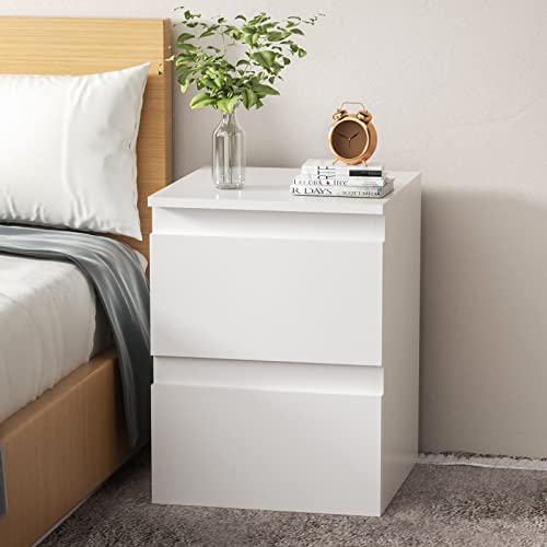 LIVHOOU Mesita de noche blanca con 2 cajones, mesa auxiliar para dormitorio (30 x 30 x 40 cm)