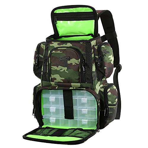 Lixada Bolsa de Tackle Grande Bolsa de los Aparejos de Pesca Multifuncional Mochila de Pesca Práctico Impermeable con 4 Cajas de Aparejos de Pesca