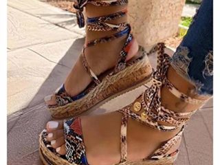 LLGHT Sandalias Romanas con Cordones, Sandalias De Verano para Mujer, Sandalias De Serpiente, Tacones De Plataforma, Correa Cruzada, Tobillo, Encaje, Punta Abierta (Color : Brown, Size : EU:37)