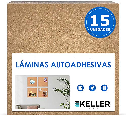 Láminas Corcho Pared Autoadhesivo 300x300x4mm (15 UNIDADES) Placas Corcho Aislantes y Decorativas para Pared, Suelo o Bricolaje y Manualidades