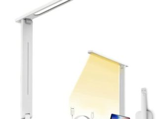Lámpara de escritorio LED Flexo de Escritorio de 3 modos Brillo Regulable Lámpara Plegable Control Lámpara de mesa Lectura para Estudio oficina Luz Nocturna (BLANCO)