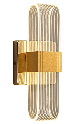 Lámpara de Pared LED de 12W, Aplique de Pared de Aluminio para Interiores Moderna, Lámpara de Noche Regulable, Lámpara de Pared Acrílica Ovalada, Para Pasillo Dormitorio Sala de Estar (oro)