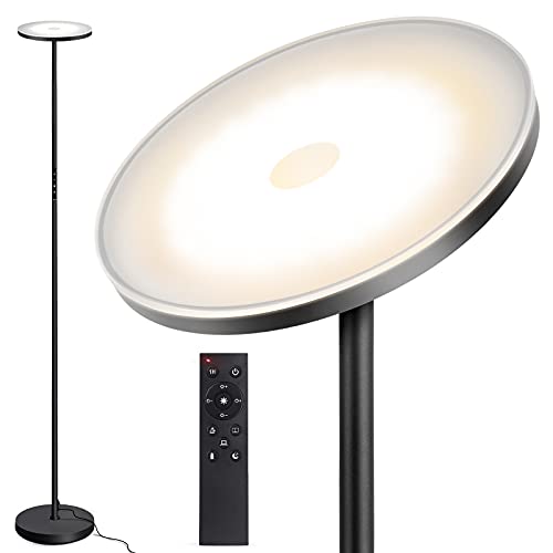 Lámpara de Pie OUTON, 30 W/2400 lm, Moderna Lámpara de Pie LED, regulable sin niveles, con 4 Temperaturas de Color, Control Remoto y táctil para Salón, Dormitorio, Oficina, Negro
