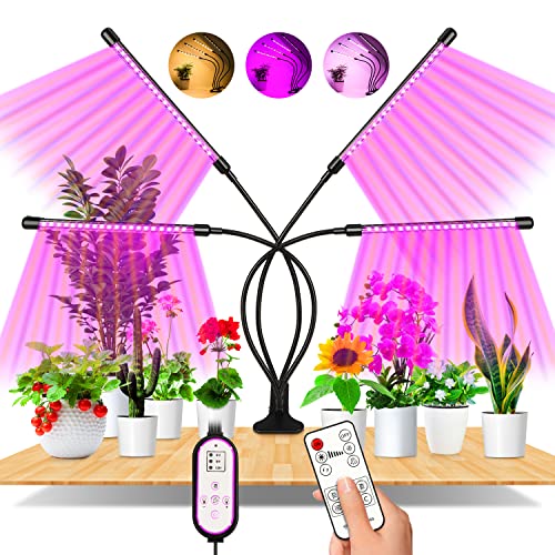 Lámpara de Planta, EWEIMA Lámpara LED Cultivo de 4 Cabezales de Espectro Completo con 80 LED, Luz para Plantas de 10 Niveles Regulable y 360°Ajuste con Función de Temporizador, para Jardinería Bonsai