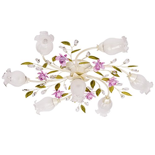 Lámpara de techo con forma de flor, cristal transparente, estilo chic, diámetro de 82 cm, 7 focos, E14, 7 bombillas de 40 W, 230 V