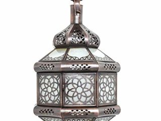 Lámpara de techo oriental marroquí de cristal, color blanco, altura 35 cm, estilo vintage, marroquí, árabe, 100% artesanal tradicional