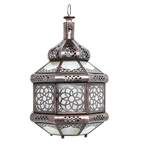 Lámpara de techo oriental marroquí de cristal, color blanco, altura 35 cm, estilo vintage, marroquí, árabe, 100% artesanal tradicional