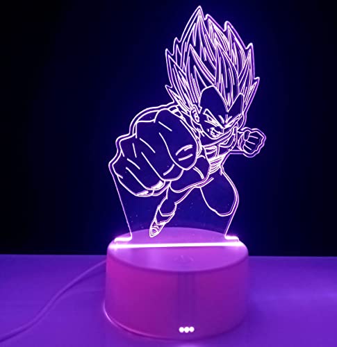 Lámpara Ilusión Óptica 3d para dormitorio Dragon Ball Lámpara Decorativa Anime para Regalo Lámpara Mesita de Noche (Vegeta Dragon Ball)