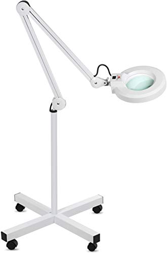 Lámpara LED lámpara de suelo estética lupa con iluminación cosmética 8 dioptrías aumento lupa brazo ajustable giratoria lámpara con ruedas, fluorescente salon Spa lectura Reparación Trabajo (GIRO)