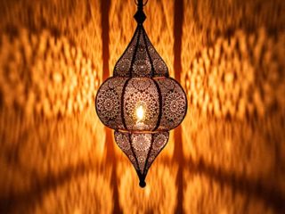 Lámpara Oriental Marroquí - lamparilla colgante - farola de techo Lunar Negro - 40cm - muy práctica para una iluminación excelente - transmite una decoración excelente refinada