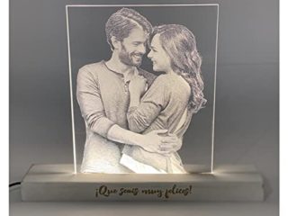 Lámpara Personalizada con tu Foto | Foto Central | Luz LED Incluida + Interruptor Táctil | Soporte de Madera Grabado | Ideal para Regalar a tus Amigos, Pareja y Familiares