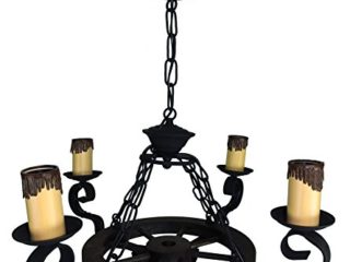 Lámpara rústica con rueda de carro 4 luces. Diámetro total 55 cm.