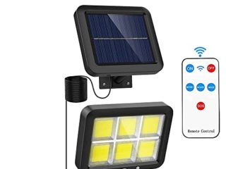 Lámpara Solar Para Exterior De Leds,3 Modos de Luz, Con Detector De Movimiento y Mando a Distancia, Gran Ángulo de Luz, Foco Solar De Pared Con Cable De 5 Metros y Batería Recargable 18650,Ip65