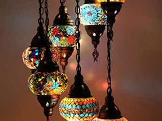 Lámparas de mosaico turco marroquí para colgar en el techo, estilo oriental, iluminación auténtica 7 globo mediano