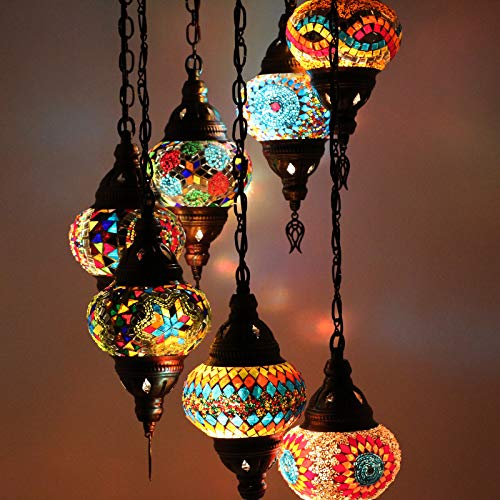 Lámparas de mosaico turco marroquí para colgar en el techo, estilo oriental, iluminación auténtica 7 globo mediano