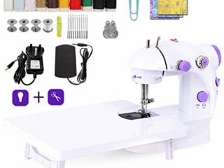 LMYJ Mini máquina de coser con mesa extensible y accesorios para máquina de coser Tela de algodón Dos hilos Doble velocidad Interruptores dobles Hogar Niños Principiantes Máquina de coser de viaje