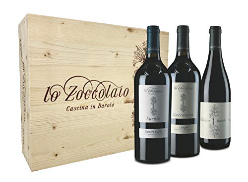 Lo Zoccolaio Barbera D'Alba+Langhe Rosso+Barolo Vino Tinto Italiano en Estuche de Madera - 3 Botellas X 750ml