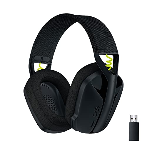 Logitech G435 Auriculares Inalámbricos LIGHTSPEED para Gaming, Ligeros, micrófono integrado, Batería de 18 horas, Compatibles con Dolby Atmos, Bluetooth, PC, PS4, PS5, Móvil, Nintendo Switch - Negro