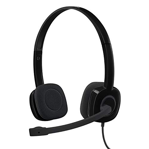 Logitech H151 Auriculares con Cable, Sonido Estéreo con Micrófono Giratorio, Jack 3,5mm, Controles Integrados, PC/Mac/Portátil/Tablet/Smartphone , Negro
