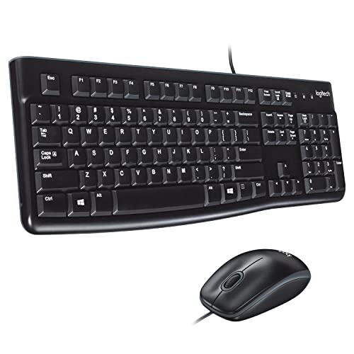 Logitech MK120 Combo con Teclado y Ratón con Cable para Windows, Ratón Óptico con Cable, Teclado de Tamaño Completo, USB Plug-and-Play, Compatible con PC y Portátil, Disposición QWERTY Español - Negro