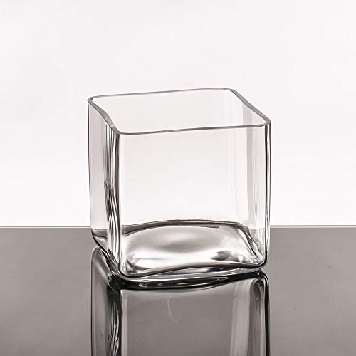 LOLAhome Jarrón Cuadrado Minimalista Transparente de Cristal para salón Basic