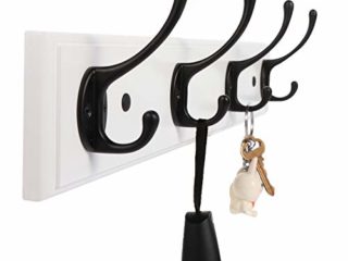 Lomejii Perchero de madera para montaje en pared con 4 ganchos, 44cm, Perchero resistente para abrigo de invierno, sombrero, llave, perchero de ganchos de moderna para entrada, dormitorio, blanco
