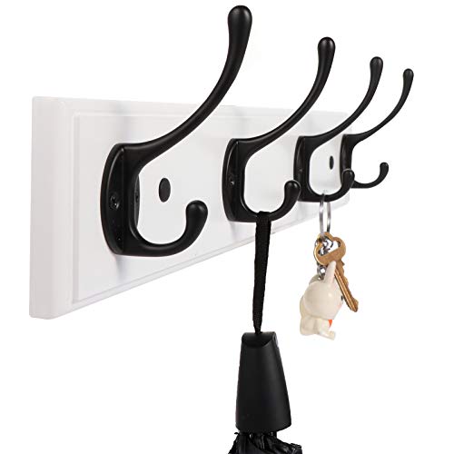 Lomejii Perchero de madera para montaje en pared con 4 ganchos, 44cm, Perchero resistente para abrigo de invierno, sombrero, llave, perchero de ganchos de moderna para entrada, dormitorio, blanco