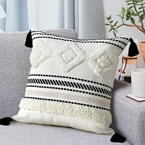 LOMOHOO Fundas de Almohada de Tiro Boho Funda de Almohada Decorativa Rectangular Lumbar de 12X20 Pulgadas en Blanco y Negro para sofá sofá Dormitorio Sala de Estar 45x45cm (1pc)