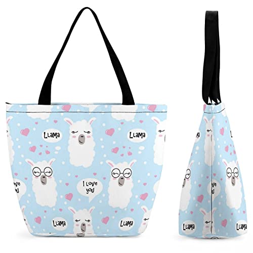 Longfind Bolso De Mujer Cabeza Alpaca Caras Y Corazones Lindos Corderos Bolsa De Compras Para Market Sport Beach Travel Gym
