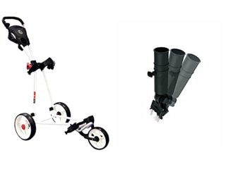 LONGRIDGE Eze Glide Carrito de Golf con 3 Ruedas Blanco Blanco + Soporte de Paraguas para carretillas de Golf